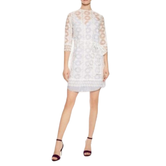 Sandro Paris Isabelle Floral Embroidered Lace Mini Dress Small NEW Striped Slip - Picture 3 of 16